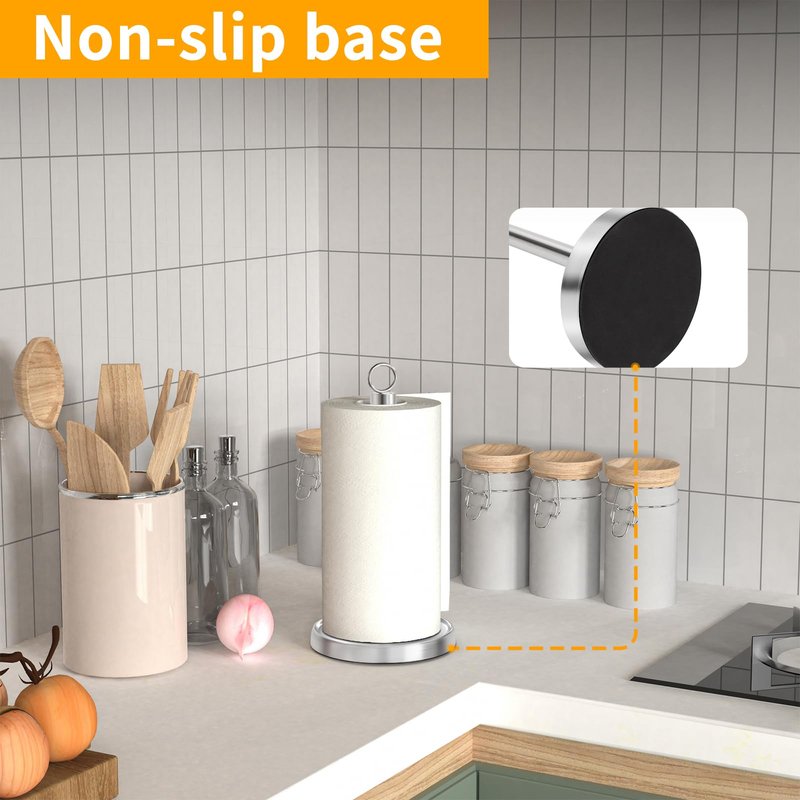 Paper Towel Holder Countertop, Stainless Steel, Weighted Base, Paper Towel Stand Holder for Kitchen Bathroom Farmhouse Essentials Decor Accessories, Silver