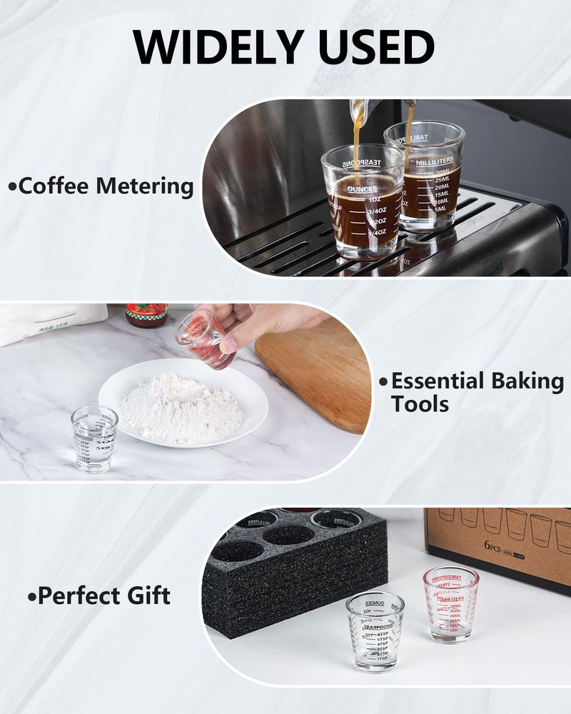 Shot Glasses Measuring Cup Set 4PACK Espresso Shot Glasses Liquid Heavy Glass 26-Incremental Measurement 1 OZ, 2 TBS, 6 TSP, 30 ML Kitchen Tools (RED&Black)