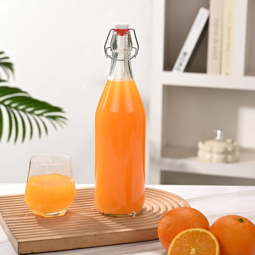 Fox Run Glass Flip Top Bottle, 1 Liter Air Tight Bottle with Flip Top Lid, 12.5" x 3.4"