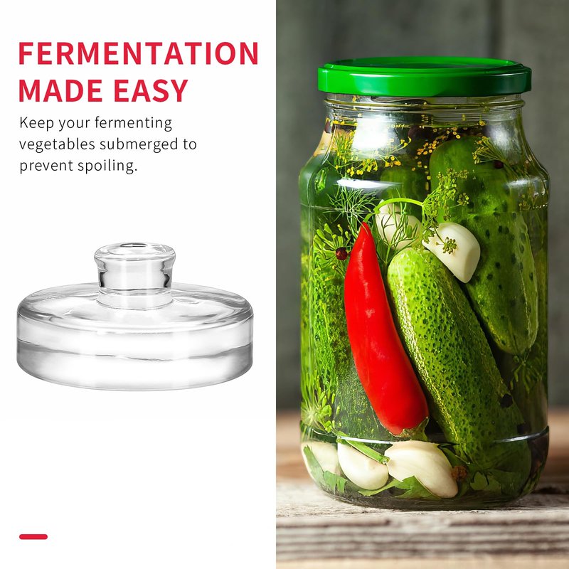 2Pcs Fermentation Glass Weights with Easy Grip Handles, Clear Canning Weights and Pickling Glass Weight for Wide Mouth Mason Jars, Fermenting Kit, Kimchi, Sauerkraut (2)
