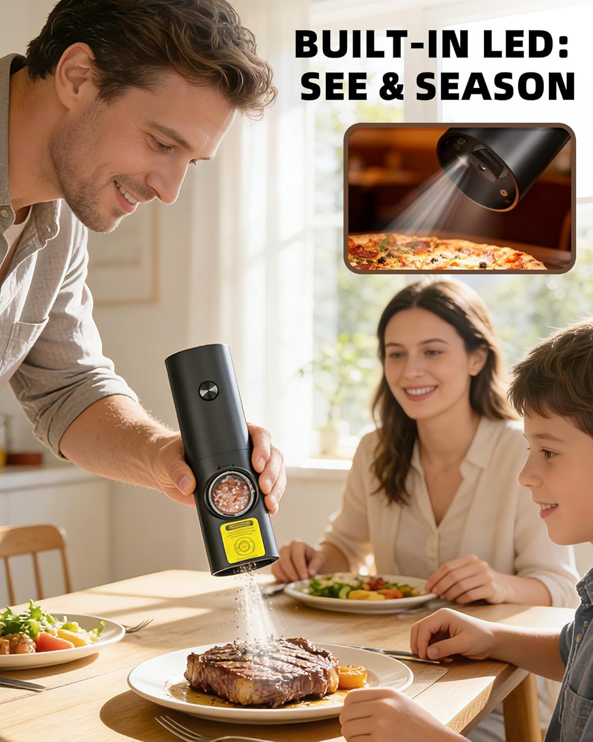 Skiennix Electric Salt and Pepper Grinder Set - Upgraded Automatic Mills with Adjustable Coarseness & LED | 2-Pack for Home Cooking & Gifts