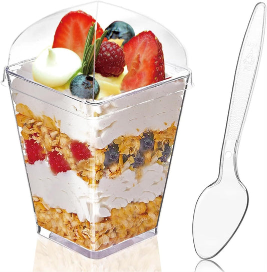 Skiennix 7 OZ Mini Clear Dessert Cups - 50 Packs with Spoons for Ice Cream, Candy & Appetizers