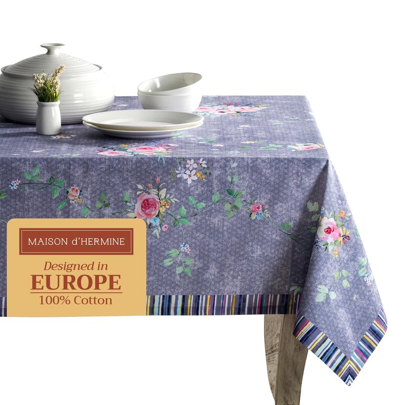 Maison d' Hermine Table Cloth Square Table 100% Cotton 54 x 54 Inches Tablecloth Reusable Decorative for Dining Kitchen Home Gifts for Mothers Day Spring Summer- Sweet Rose Lavender - Country Garden