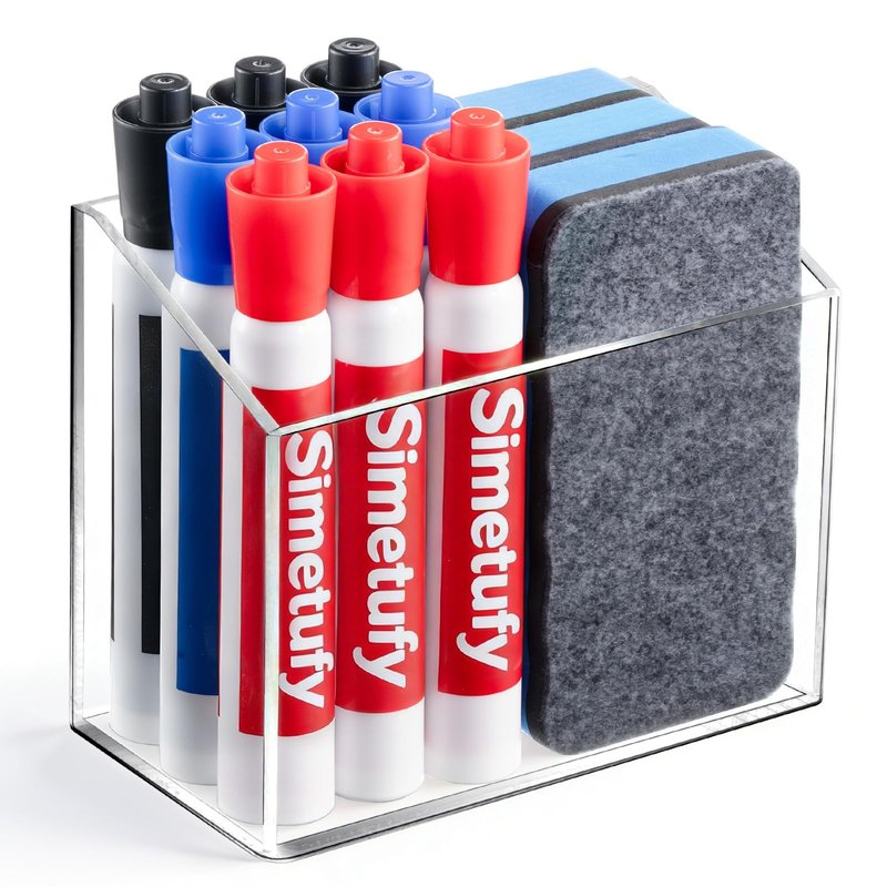 Simetufy Magnetic Pen Holder, Magnetic Dry Erase Marker Holder, magnetic pen holder for refrigerator, whiteboard , Pens, Pencils, Non-slip Acrylic Magnetic Marker Holder- Transparent, 1 Pack