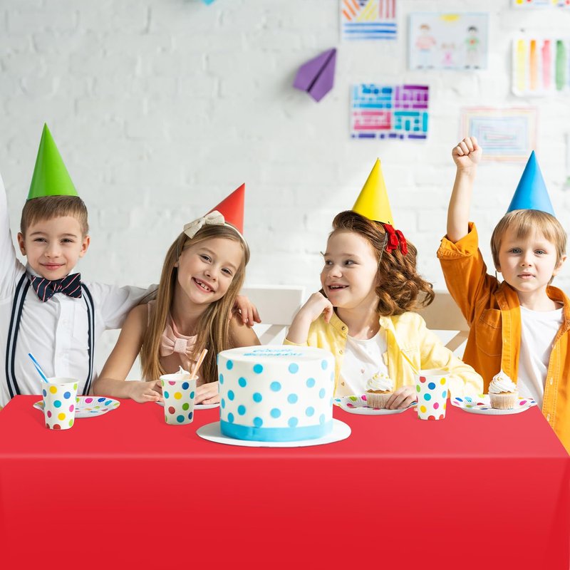 tujol Red Disposable Plastic Table Cloth Roll 54" X 100', Plastic Table Cover with Cutter Box, Cut to Size Disposable Tablecloth for Parties