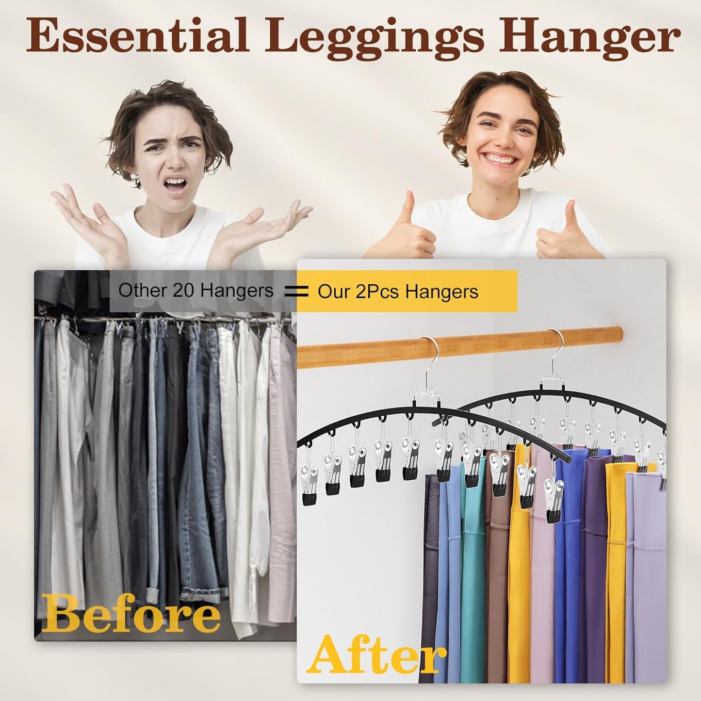 Skiennix Legging Organizer - 360° Swivel Metal Design with 20 Clips for Space-Saving Closet Storage | Black