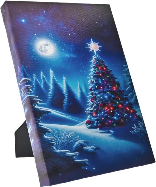 DEMAGNNIE Fiber Optic Christmas Tree Canvas Art - LED Winter Scene Print for Tabletop or Wall Decor, 8"x6" Framed