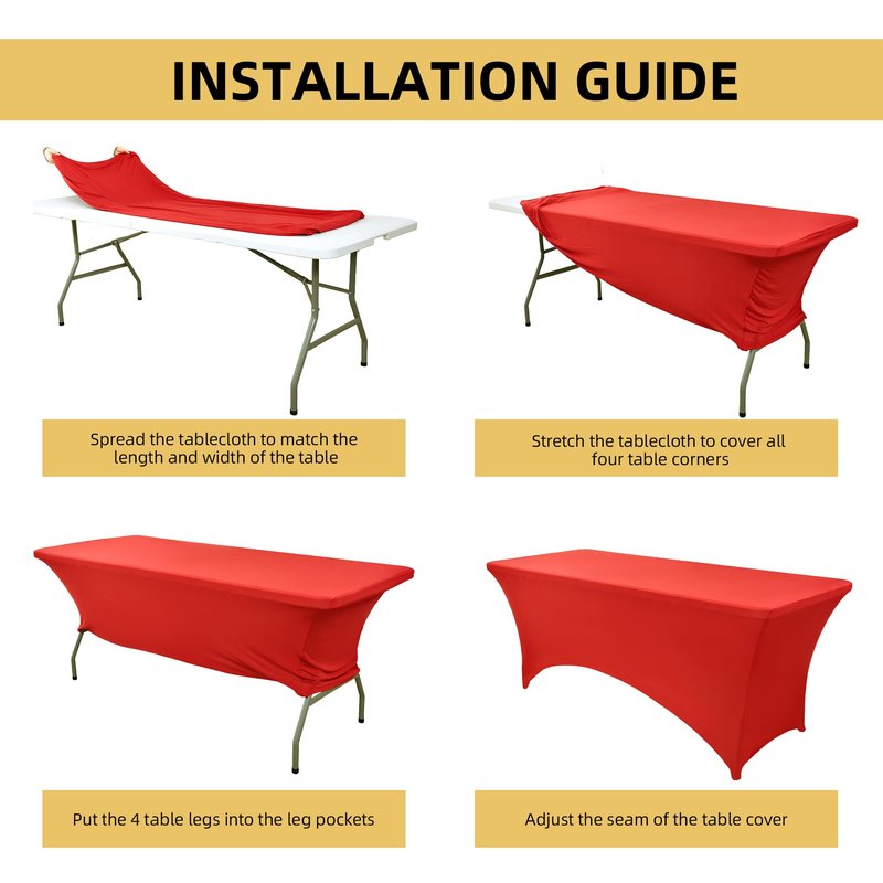 ZarzaaSik 10-Pack 8ft Red Spandex Table Covers for Rectangle Folding Tables - Washable Elastic Tablecloth - Ultimate Fitted Table Protector for Parties, Trade Shows, Banquet, and Wedding