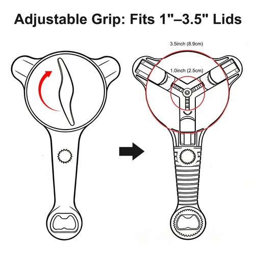 Jar Opener for Seniors, 4-in-1 Adjustable Lid Opener with Non-Slip Grip, Includes Magnetic Hook & Rubber Gripper, Suitable for Jars, Bottles and Beer Caps, Perfect for Arthritis and Weak Hands