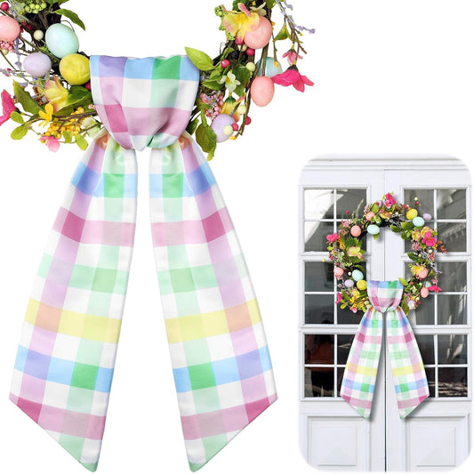 Skiennix Wreath Sash - Satin Blank Sash for Embroidery | Pastel Easter Buffalo Plaid Decor