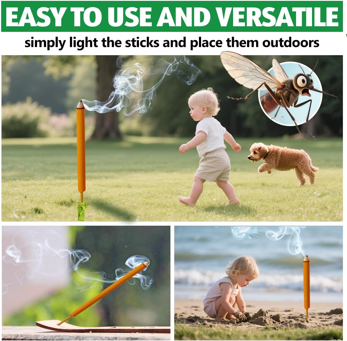 Skiennix Extra Large Mosquito Repellent Sticks - 24 Pack with Natural Citronella Oil | Long-Lasting 2-Hour Burn Time for Indoor & Outdoor Use