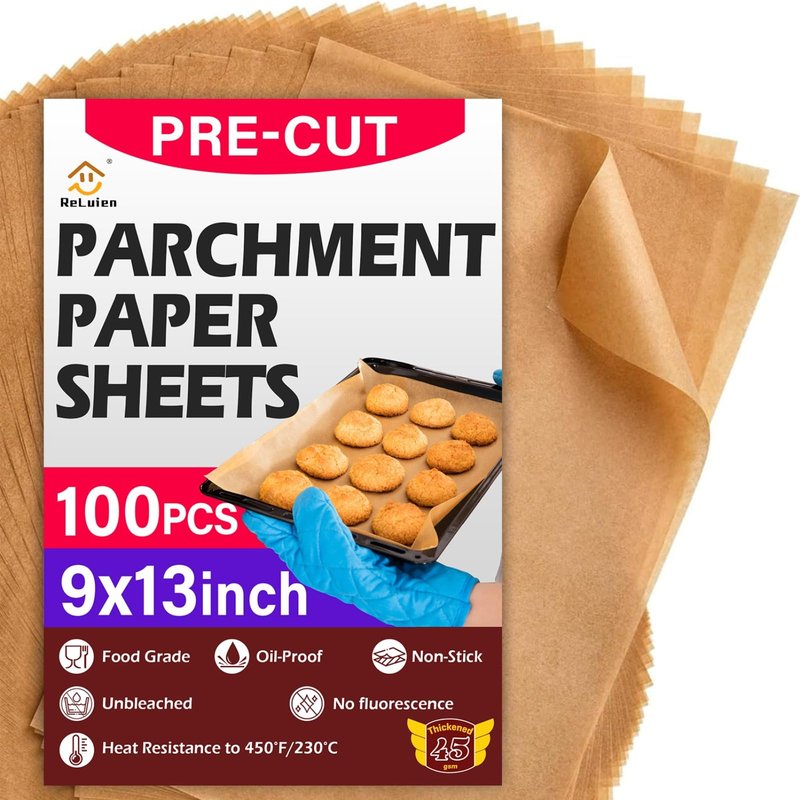 Parchment Paper Sheets, 9x13 In Unbleached Non-Stick Parchment Paper for Baking, Grilling, Air Fryer, Steaming, and More,100PCS Baking Paper Perfect for Bread, Cakes, Cookies