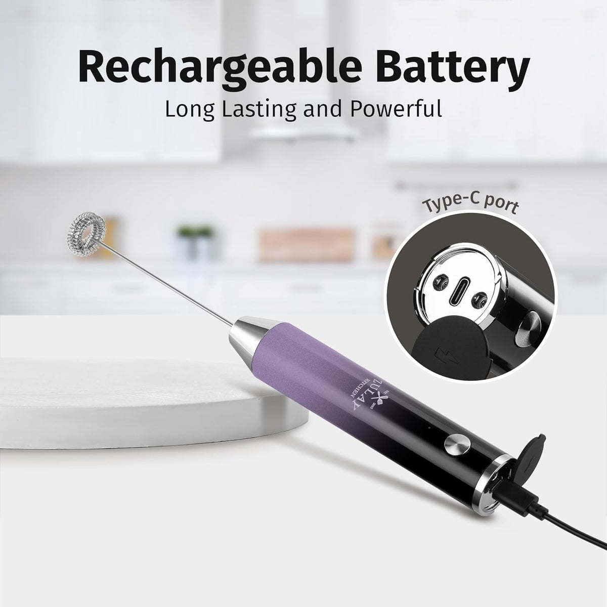 Zulay Kitchen Rechargeable Milk Frother - Powerful 2-Speed Motor, Waterproof, 2000mAh Battery | Perfect for Lattes, Cappuccinos & Matcha - Lux Galaxy