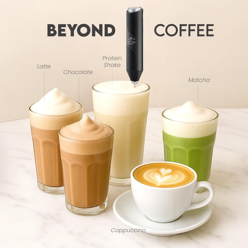 Zulay Kitchen Powerful Milk Frother Wand - Handheld Stainless Steel - Battery Operated Drink Mixer for Coffee, Lattes, Cappuccino, Matcha - Froth Mate Frother Gift - Midnight Black