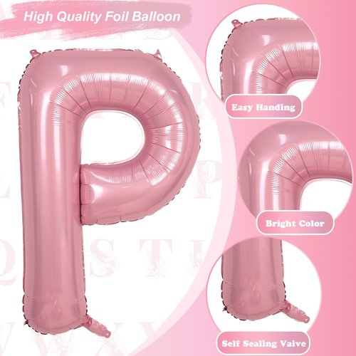 Giant Letter P Foil Name Balloon, Pastel Pink Inflatable Word Balloons P Alphabet Birthday Decor, 40 Inch Baby Pink A-Z Custom Letter Balloon for Girls Baby Shower Party Decoration Supplies
