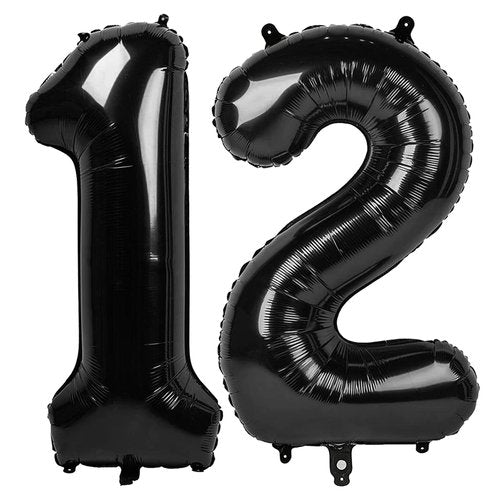 Black Number 12 Balloon 40 inch, 12 Number Balloons, 12th Black Birthday Decorations, 12 Year Old Girls Boys Party Supplies