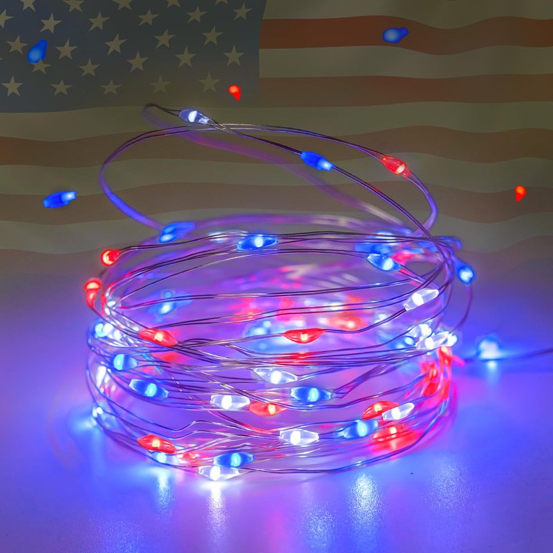 4th of July Decorations, 4 Pack Red White and Blue Fairy Lights Battery Operated with Timer, Waterproof 16FT 50 LED Starry String Lights for Independence Day 250th Anniversary Memorial Day Home Decor