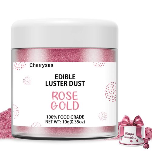 Edible Luster Dust Rose Gold10 Grams, Food Grade Cake Luster Dust Tasteless Dessert Dusting Powders for Baking Cherrysea Food Coloring Powder for Cupcakes, Cake Pops,Fondant,Chocolate, Candy