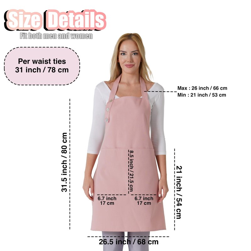 TOSHE Kitchen Apron Waterdrop Resistant Cotton Apron with adjustable Aprons for Women with Pockets 10 Color option Cooking Powder Pink Apron (Powder Pink)