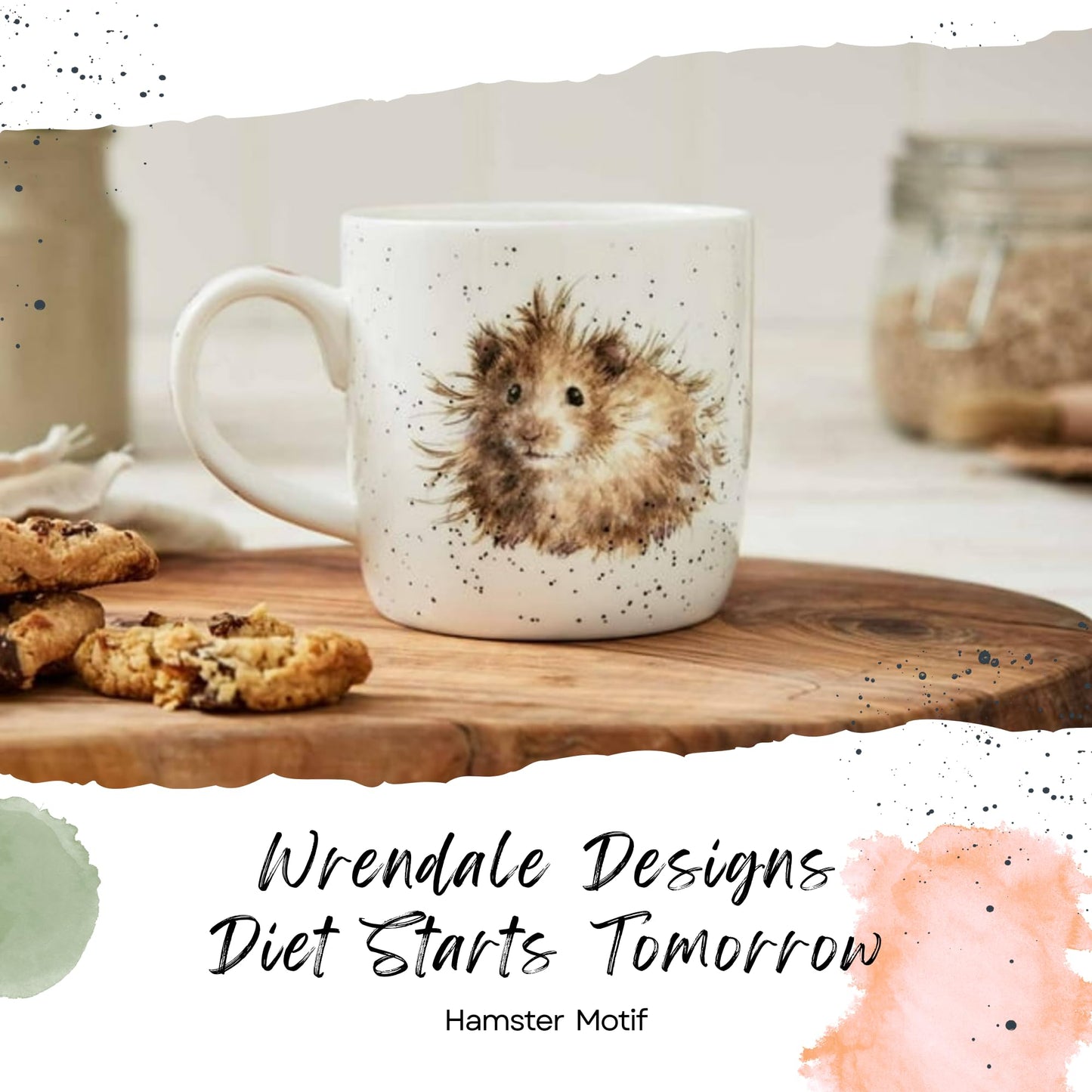 Royal Worcester Wrendale Designs Diet Starts Tomorrow Mug | 14 Ounce Large Coffee Mug with Hamster Design | Made from Fine Bone China | Microwave and Dishwasher Safe