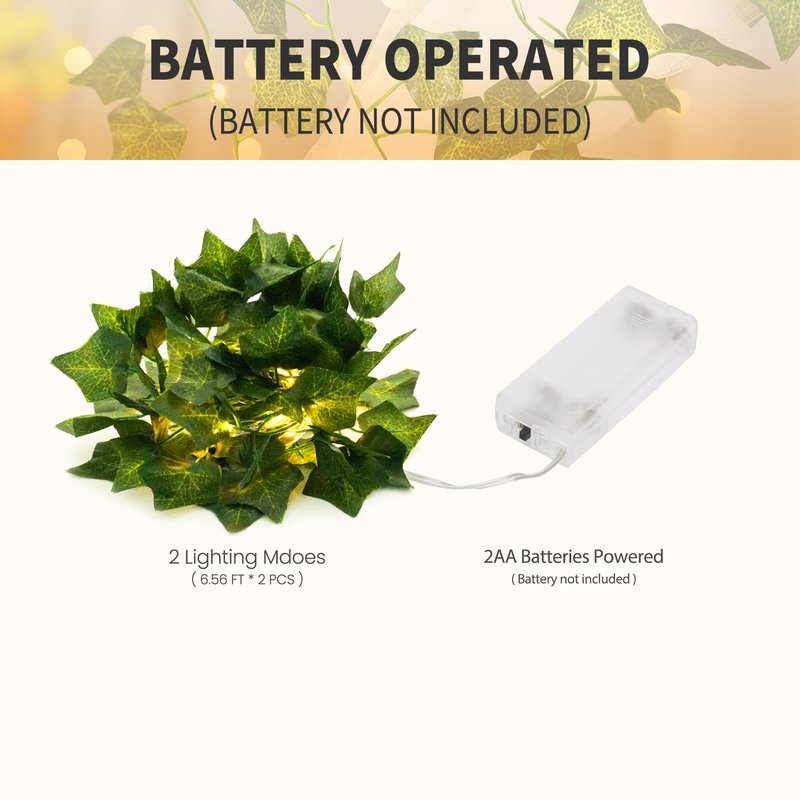 KASZOO 2 Pack 6.56 Ft Vines with Fairy Lights Battery Operated, 40 LEDs Artificial Garland Plant Vine Fairy Light, Hanging Ivy Lights for Bedroom Garden Party Wall Room Decor