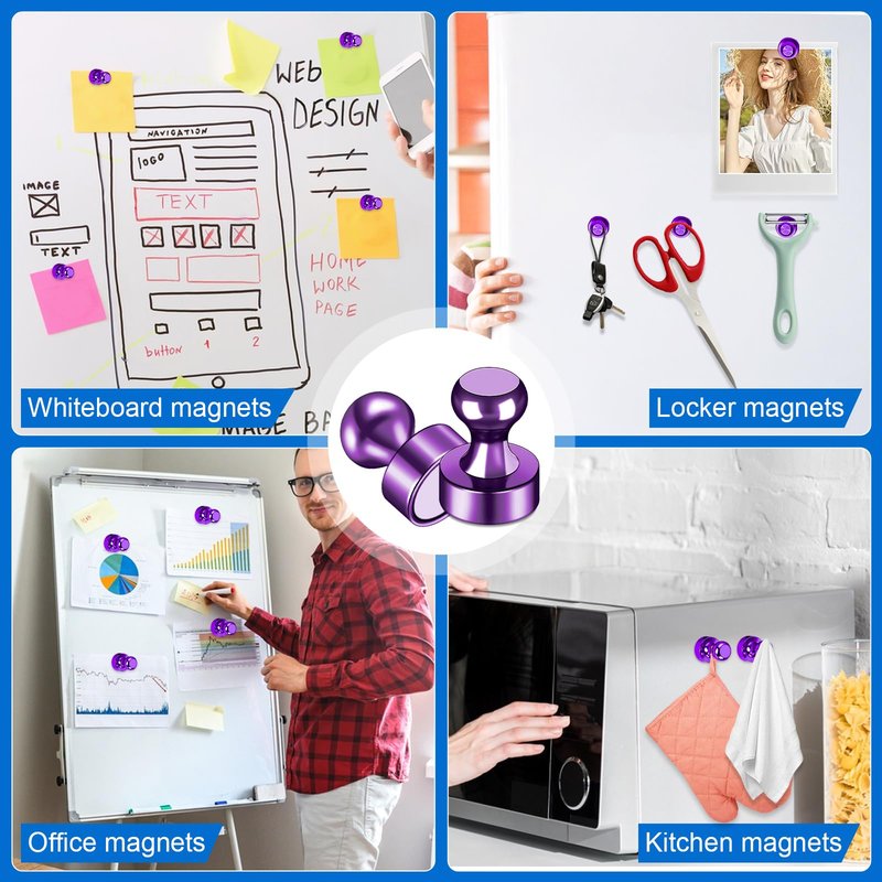 LOVIMAG Fridge Magnets 20Pcs Refrigerator Whiteboard Small Strong Magnet Classroom Kitchen Accessories Decorative Locker Set Decor Must Haves Office Calendar Refrigerador Magnetic Cute Crafts Purple