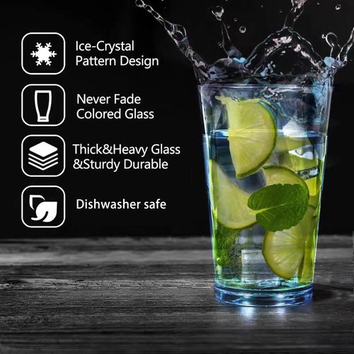 JGIRL Unbreakable Plastic Drinking Glasses [Set of 6] Shatterproof Tumblers, Reusable Glass Cups, Dishwasher Safe (16 Ounces)