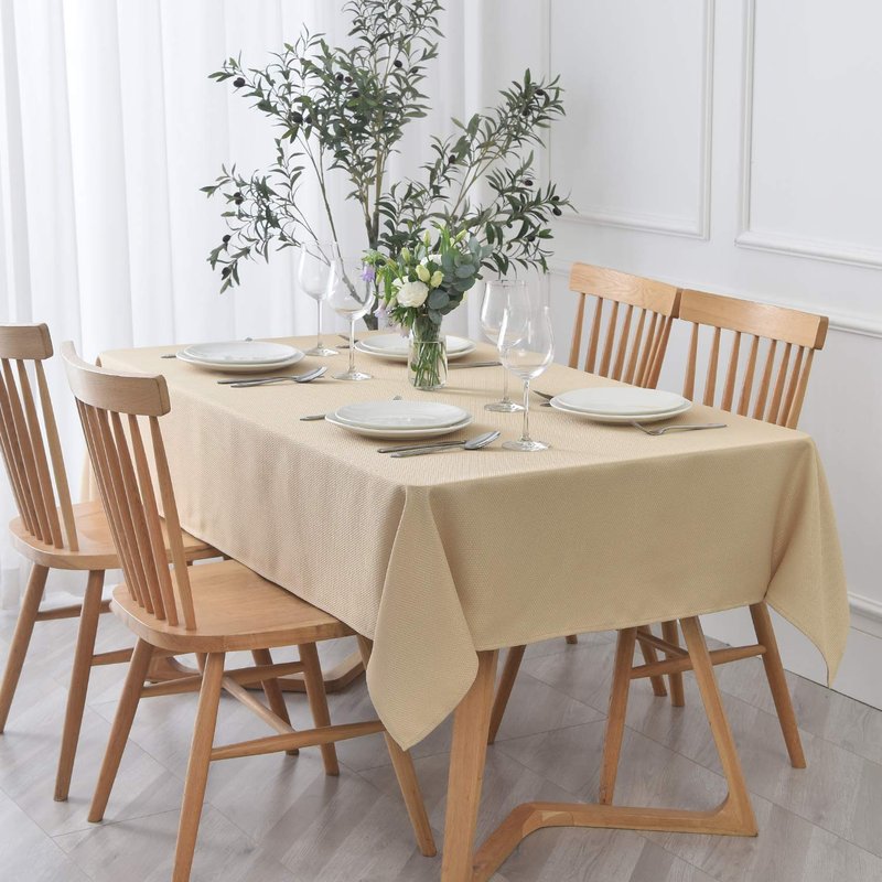 maxmill Rectangle Textured Tablecloth Waterproof Spillproof Wrinkle Free Table Cloth, Kitchen Dining Tabletop Decoration, Fabric Table Cover for Outdoor and Indoor Use, 52 x 70 Inch, Beige
