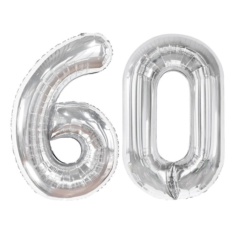 Silver Number 60 Balloon 40 inch, 60 Number Balloons, 60th Silver Birthday Decorations for Girls Boys Kids, 60 Year Old Women Men Silver Party Supplies