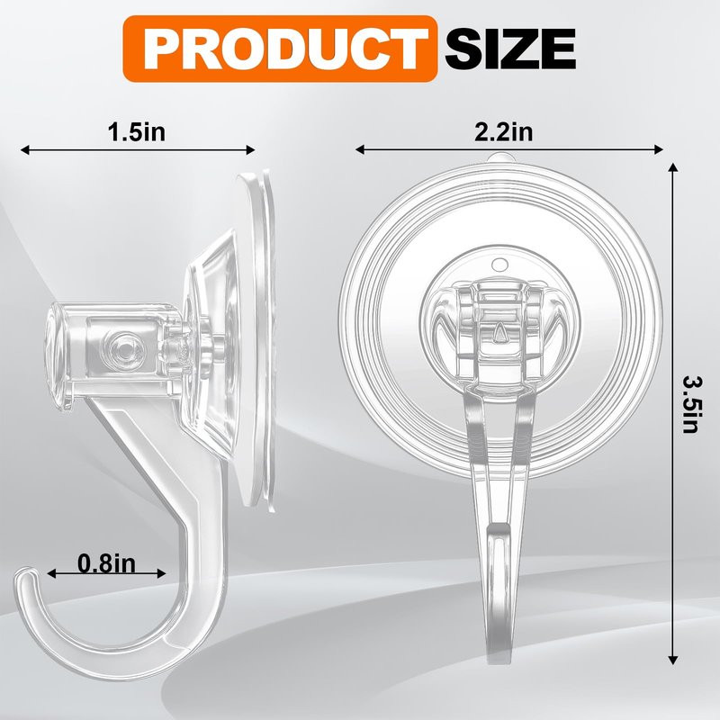 KORCCI Suction Cup Hooks for Shower-Max Load 10 LB, No Trace, Reusable & Removable, Small Clear Suction Hooks, for Tile, Glass, Window, Kitchen, Bathroom, Christmas Decor, Wreath, Lights, 2 Pack