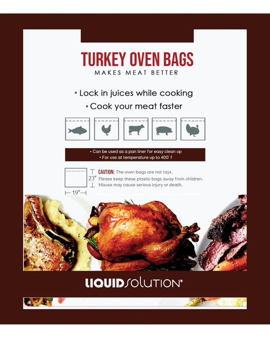Liquid Solution Oven Bags for Perfect Roasted Turkey Chicken or Veggies, Locks In Juices and Turkey Flavoring, BPA-Free and Oven-Safe, 6 pack (19 x 23 in)