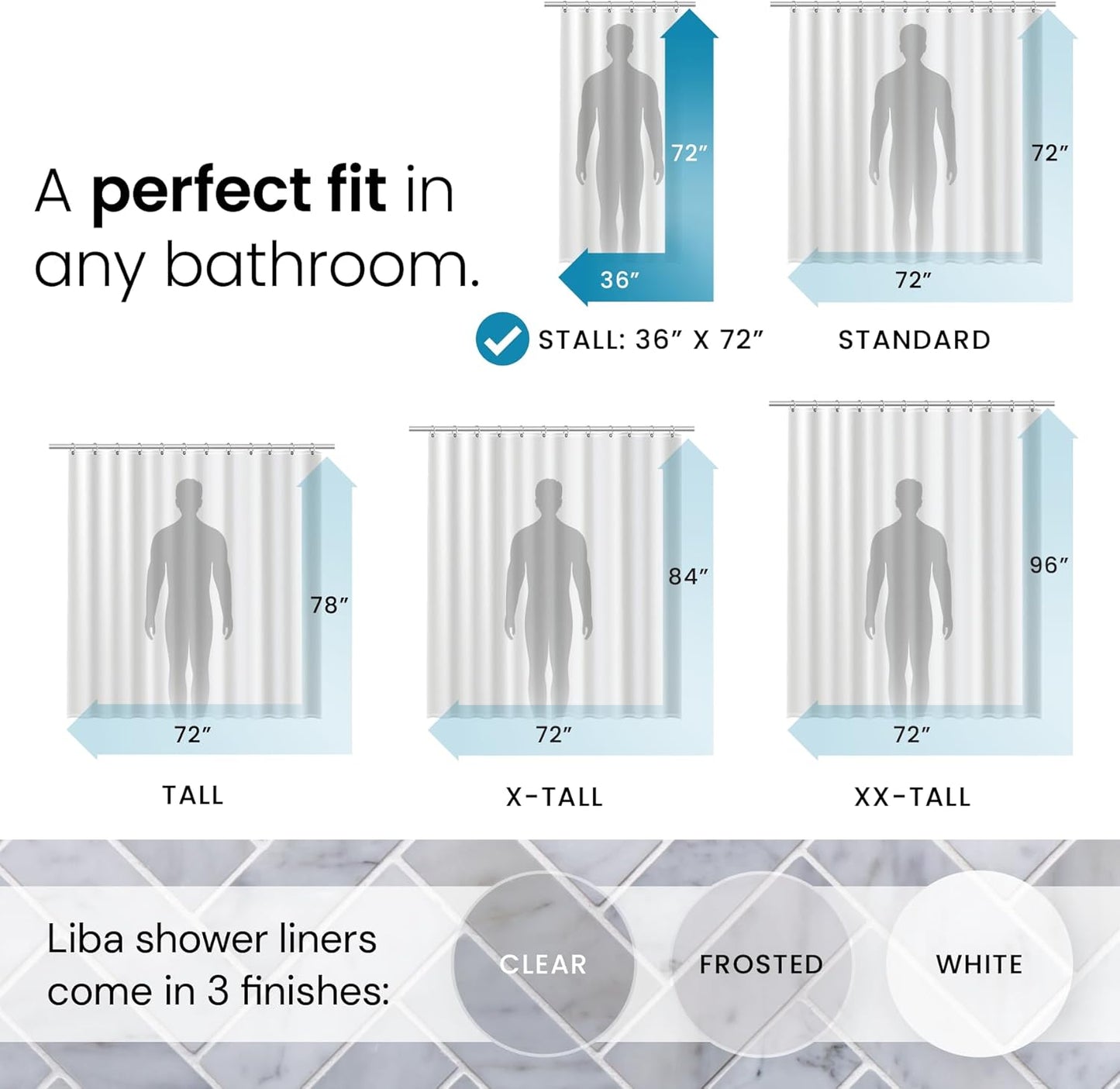 LiBa Waterproof Shower Curtain - Premium Non-Toxic PEVA with Rust-Proof Grommets | Clear 36x72 (Pack of 2)