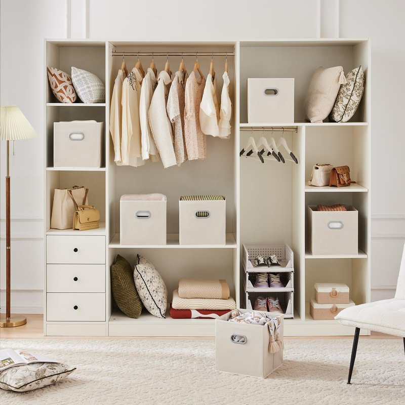 MAX Houser 6 Pack Foldable Fabric Storage Bins with Handles - Ideal for Closet Organization, Bedroom and Nursery（ Beige, 12"x12"x12"）