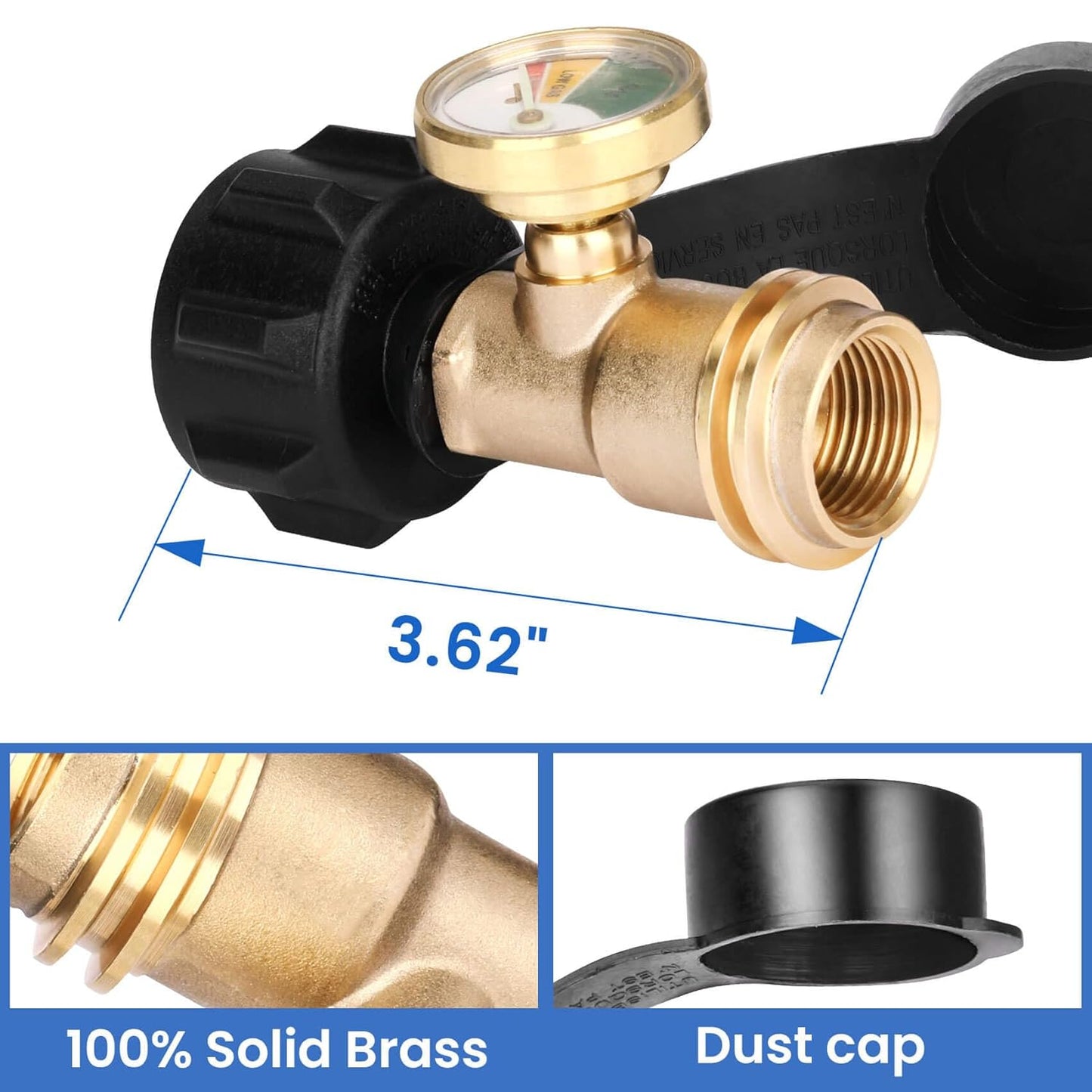 Propane Tank Gauge - Level Indicator with Leak Detector for 20lb Tanks | Solid Brass, 2 Pack