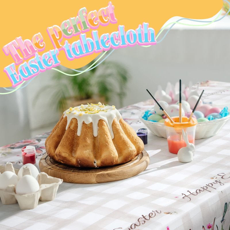 Patelai 4 Pcs 54 x 108 Inch Happy Easter Bunny Table Cloth Rectangle Plastic Easter Flowers Table Cover Spring Tablecloth Party Decorations for Home Picnic Dinner