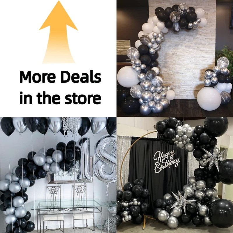Bezente Black Silver Confetti Latex Balloons,60pcs 12 inch Black White Silver Metallic Chrome and Confetti Balloons for New Year Birthday Baby Shower Wedding Theme Party Decoration
