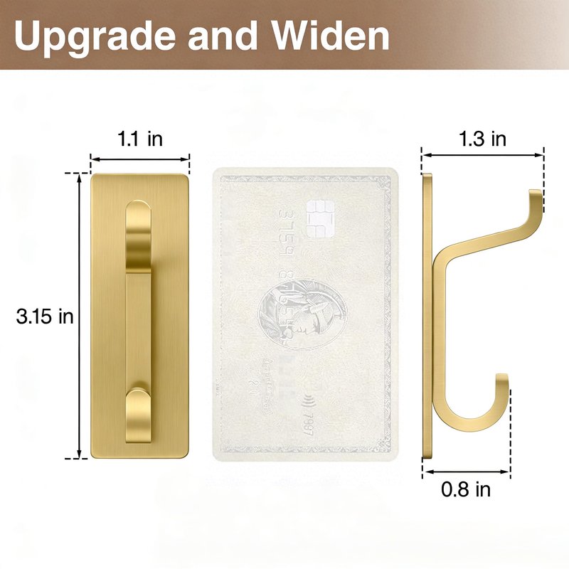 pickpiff Self Adhesive Hooks, Extra Sticky 10LB (Max), Heavy Duty Stainless, Stick On Wall and Door Hooks for Hanging, Bathroom Towel Hooks and Coat Hooks, Robe Hook Wall Mounted, Gold, 4 Pack