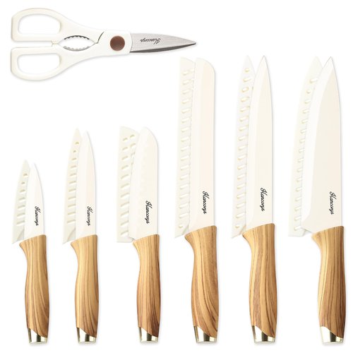 Hancorys Knife set, 13 Pieces Kitchen Knives Set, Nonstick Ceramic Anti-Rust Coating and Blade Guard, Holiday Gifts for Kitchen, Camping Essentials
