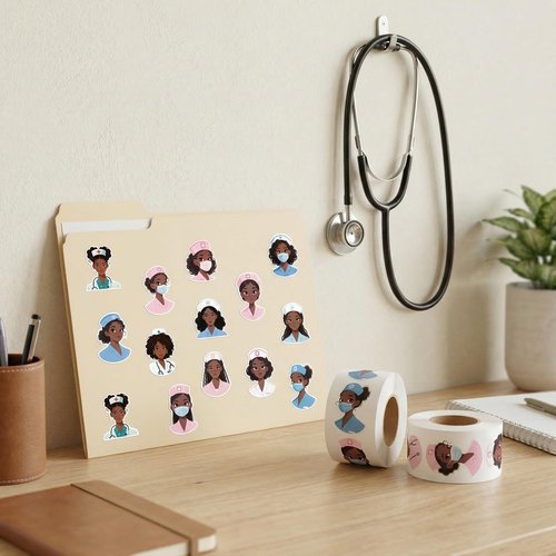 CNhoqc Nurses Week Sticker Rolls - 1000 Pcs Black Girl Magic Nursing Student Waterproof Vinyl Reusable Laptop Stickers Coloring Book Scrapbook Water Bottle Page Activity Pad Nursing Party Favors Gift