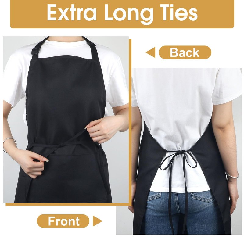 Okxiri 3 Pack Black Aprons for Women with Pockets, Adjustable Water Resistant Cooking Apron Unisex Bib for Chef Men and Women