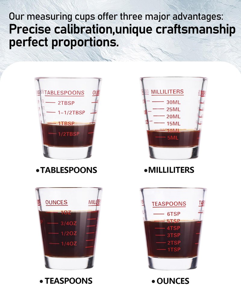 SAIAOKJ Shot Glasses Measuring Cup Set 2PACK Espresso Shot Glasses Liquid Heavy Glass 26-Incremental Measurement 1 OZ, 2 TBS, 6 TSP, 30 ML Kitchen Tools (Red)