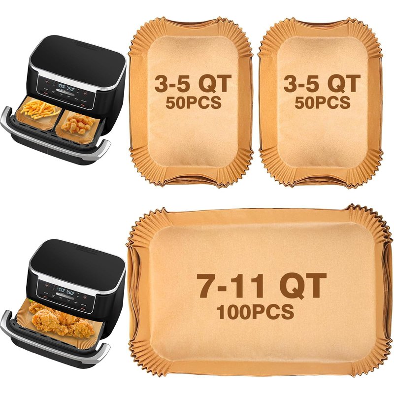 Air Fryer Liners Disposable Compatible with Ninja DZ071 Foodi 7-QT/Instant 9 QT DualZone FlexBasket Air Fryer, 150 Pcs Unbleached Parchment Paper, Accessories for Ninja Foodi Air Fryer