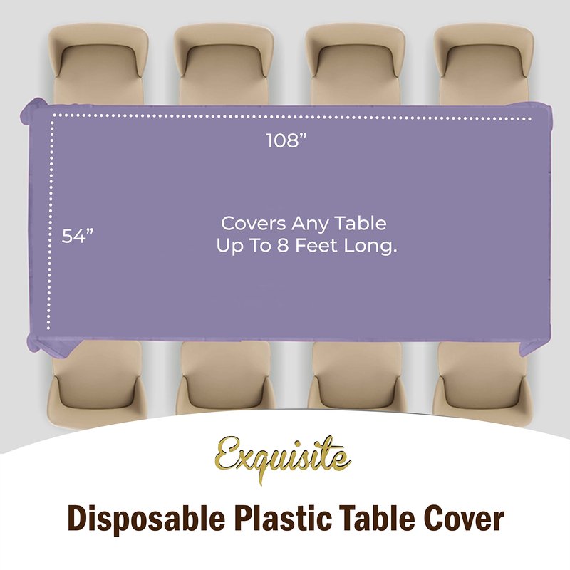 Party Solids Pack Of 6 Premium Plastic Tablecloth 54 Inch x 108 Inch Rectangle Plastic Table Cover - Lavender