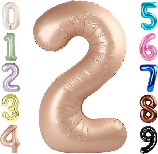 Skiennix 40-Inch Light Brown Number Balloons - Perfect for 2nd, 12th, 21st Birthday Celebrations & Events