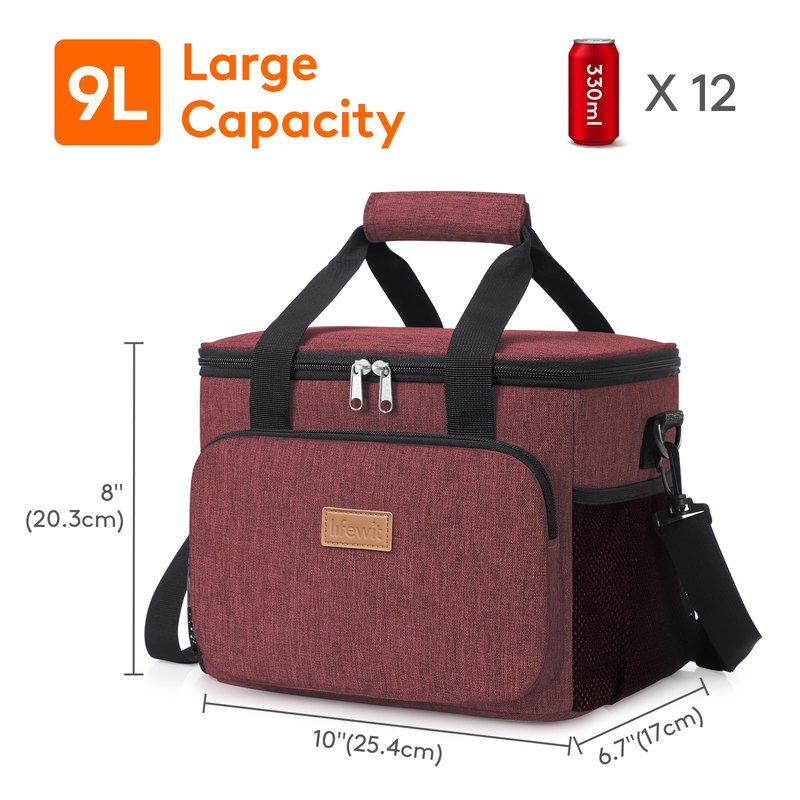 Lifewit Medium Lunch Bag, Insulated Lunch Box, Soft Cooler Cooling Tote for Adult Men Women, Burgundy 12-Can (9L)