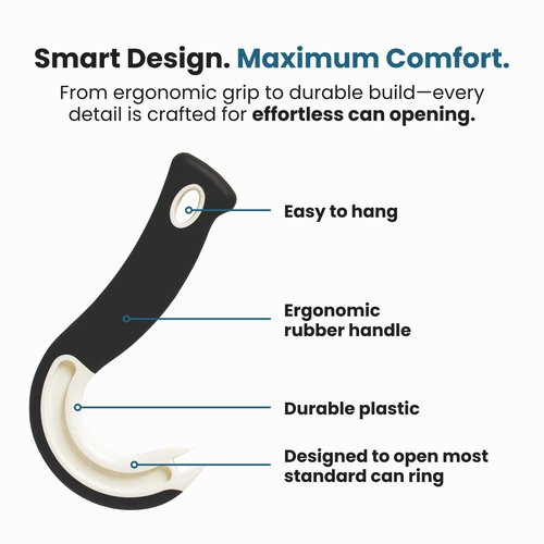 Jokari Ring Pull Can Opener for Soda and Food Cans Arthritis Aid with Non Slip Grip for Seniors Kids and Nail Protection Manual Pull Tab Tool for Easy Open Cans Black Dishwasher Safe