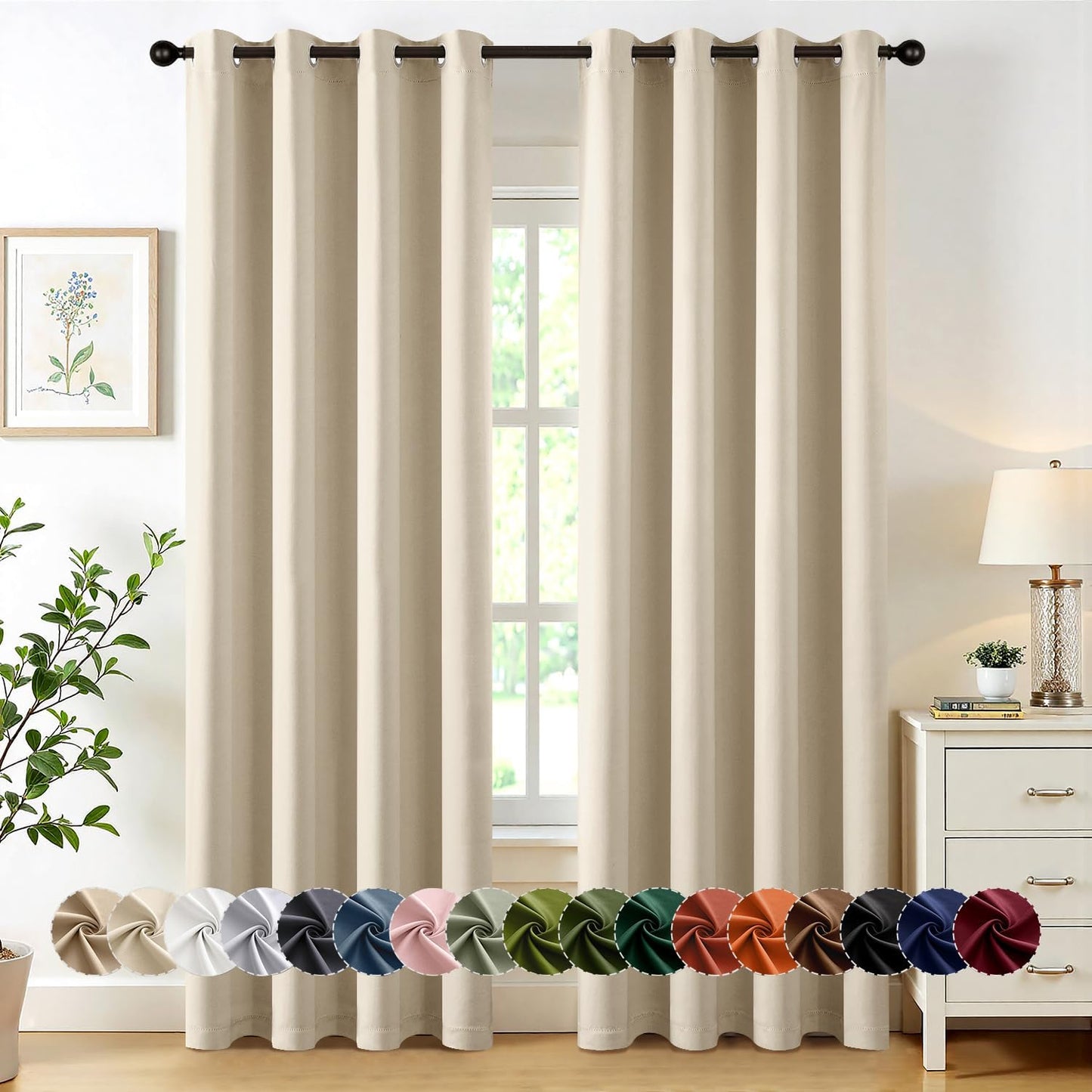 MIULEE Blackout Curtains - Cream Beige Thermal Insulated Drapes | 84-Inch Long, 2 Panels, Noise Reduction