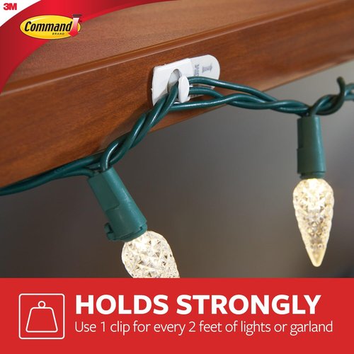 Command Decorating Clips, 40 Clips and 48 Strips, Damage-Free Hanging Light Clips with Adhesive Strips, No Tools Small Wall Clip for Hanging Lights and Cables