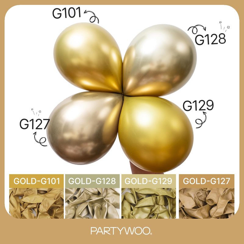 PartyWoo Metallic Gold Balloons 100pcs Different Sizes of 18 12 10 5 Inch Chrome Gold Balloon Arch Kit Garland for Birthday Graduation Baby Shower Wedding Bachelorette Party Decorations Gold-G127