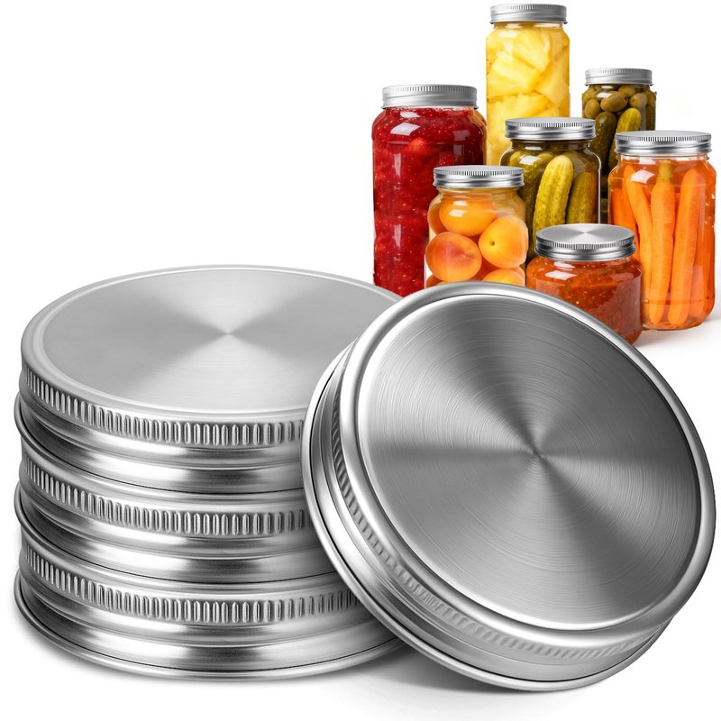 Palksky Mason Jar Lids Stainless Steel for Wide Mouth Mason Jar Lids, 4Pcs Rustproof Mason Jar Caps/Tops - Leakproof & Dishwasher Safe